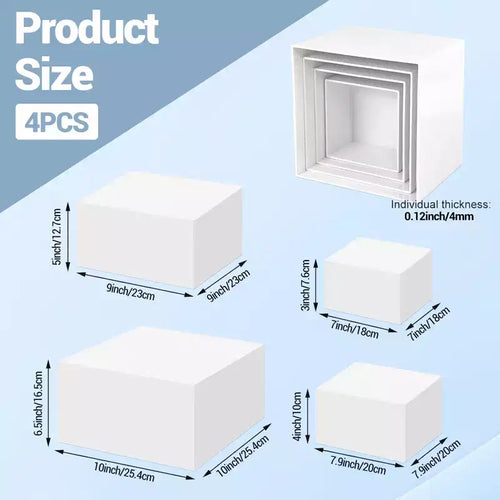 4PCS Acrylic Buffet Risers, Food Display Stand Shelf with Hollow Bottoms, Cube Display Nesting for Catering Dessert Collectibles Jewelry Figures Show
