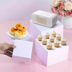 Rialzi per buffet in acrilico da 4 pezzi, espositore per alimenti con base cava, cubi espositivi impilabili per catering, dessert, collezionismo, gioielli, statuette