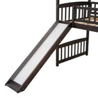 Twin House Loft Bed with Slide, Wood Playhouse Loft Bed Frame with Ladder and Roof