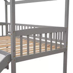 Twin House Loft Bed with Slide, Wood Playhouse Loft Bed Frame with Ladder and Roof