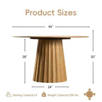 PexFix 46 Modern Round Dining Table Set with 8 Upholstered Chairs Natural Textured Wood Top Pleated Pedestal Base Beige Seats for Kitchen Dining Room