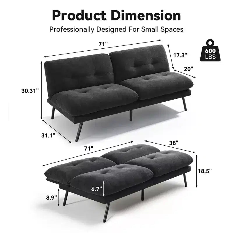 Divano letto futon convertibile MUUEGM 72, divano in spugna con schienale regolabile e fodere lavabili per piccoli spazi, soggiorno