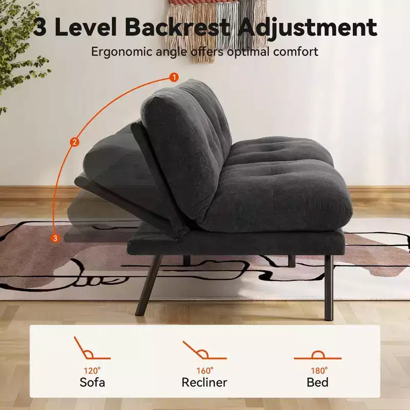 Divano letto futon convertibile MUUEGM 72, divano in spugna con schienale regolabile e fodere lavabili per piccoli spazi, soggiorno