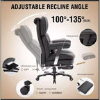 Big and Tall Office Chair with Footrest - Efomao High Back Executive Desk Chair with Wide Seat, Adjustable Armrests, Ergonomic Computer Chair, Black