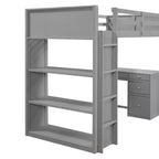 Loft Bed with Desk and 4 Storage Drawers & 3 Shelves, High Loft Bedwith L-Shaped Desk for Kids Teens Adults
