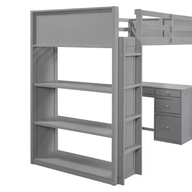 Loft Bed with Desk and 4 Storage Drawers & 3 Shelves, High Loft Bedwith L-Shaped Desk for Kids Teens Adults