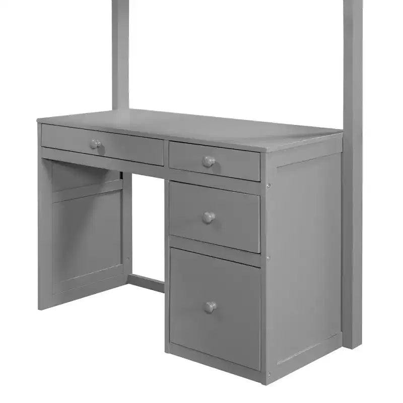 Loft Bed with Desk and 4 Storage Drawers & 3 Shelves, High Loft Bedwith L-Shaped Desk for Kids Teens Adults