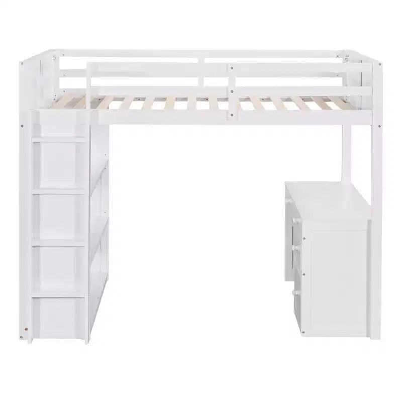 Loft Bed with Desk and 4 Storage Drawers & 3 Shelves, High Loft Bedwith L-Shaped Desk for Kids Teens Adults