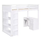 Loft Bed with Desk and 4 Storage Drawers & 3 Shelves, High Loft Bedwith L-Shaped Desk for Kids Teens Adults