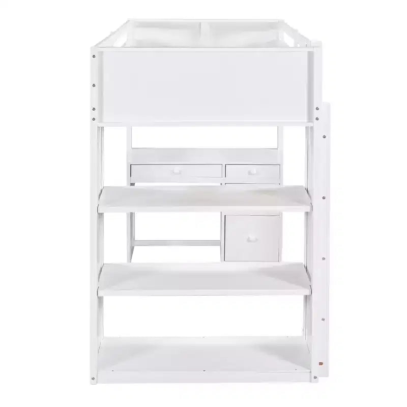 Loft Bed with Desk and 4 Storage Drawers & 3 Shelves, High Loft Bedwith L-Shaped Desk for Kids Teens Adults