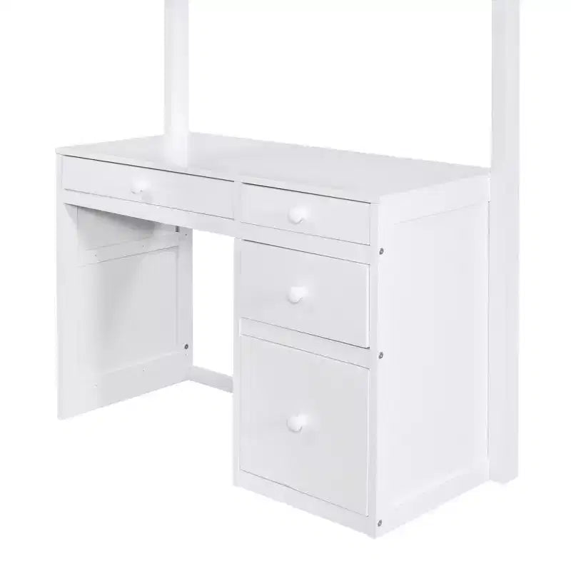 Loft Bed with Desk and 4 Storage Drawers & 3 Shelves, High Loft Bedwith L-Shaped Desk for Kids Teens Adults