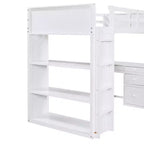Loft Bed with Desk and 4 Storage Drawers & 3 Shelves, High Loft Bedwith L-Shaped Desk for Kids Teens Adults