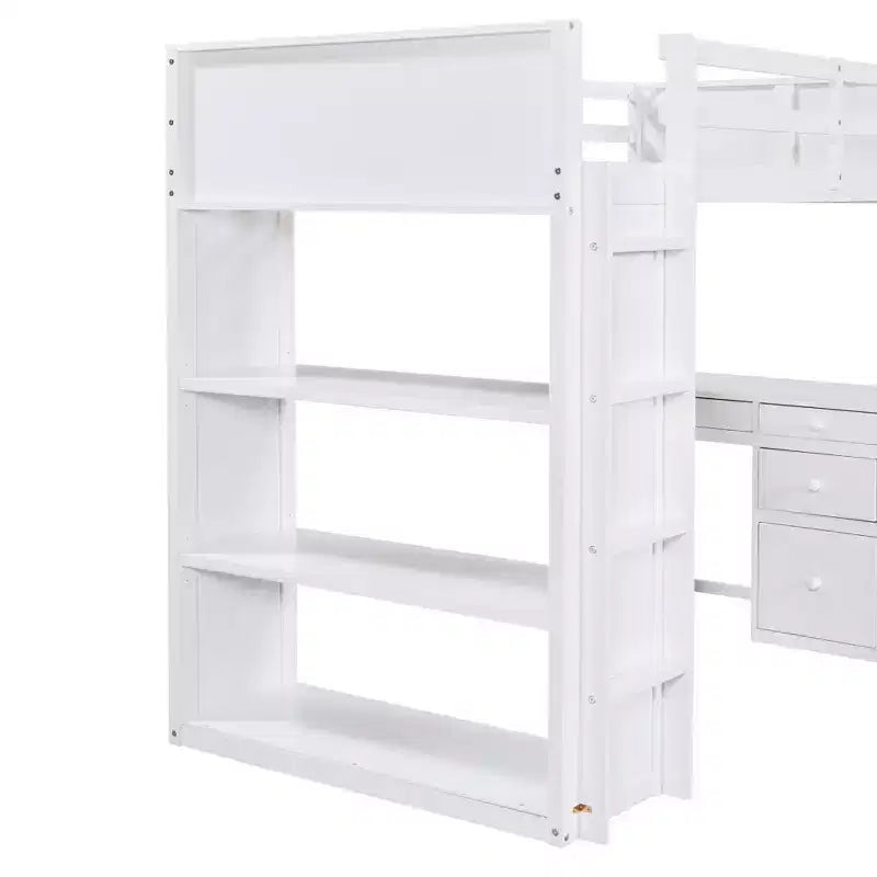 Loft Bed with Desk and 4 Storage Drawers & 3 Shelves, High Loft Bedwith L-Shaped Desk for Kids Teens Adults