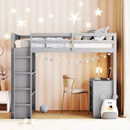 Loft Bed with Desk and 4 Storage Drawers & 3 Shelves, High Loft Bedwith L-Shaped Desk for Kids Teens Adults