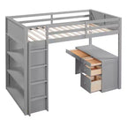 Loft Bed with Desk and 4 Storage Drawers & 3 Shelves, High Loft Bedwith L-Shaped Desk for Kids Teens Adults