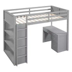 Loft Bed with Desk and 4 Storage Drawers & 3 Shelves, High Loft Bedwith L-Shaped Desk for Kids Teens Adults