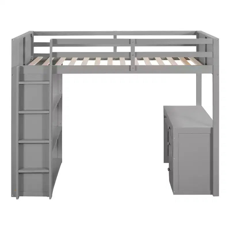 Loft Bed with Desk and 4 Storage Drawers & 3 Shelves, High Loft Bedwith L-Shaped Desk for Kids Teens Adults