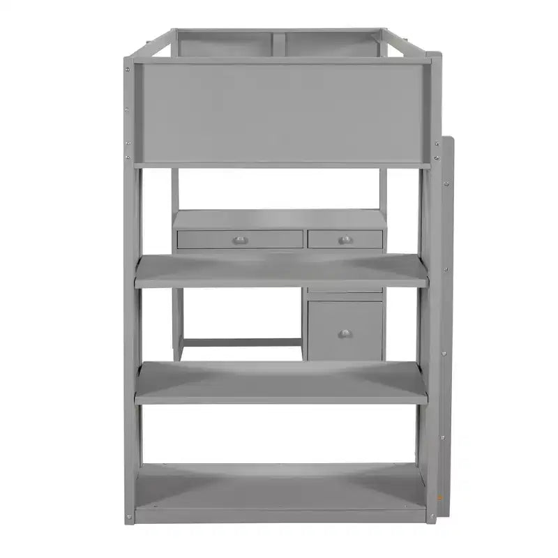 Loft Bed with Desk and 4 Storage Drawers & 3 Shelves, High Loft Bedwith L-Shaped Desk for Kids Teens Adults