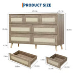 7 Drawer Dresser for Bedroom, Rattan 47'' Wide Chest of Drawers, Wooden Storage Dressers Organizer, Media Console Table for Living Room Hallway