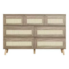 7 Drawer Dresser for Bedroom, Rattan 47'' Wide Chest of Drawers, Wooden Storage Dressers Organizer, Media Console Table for Living Room Hallway