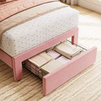 2 Sets Twin Bed Frame with Under-Bed Drawer, Velvet Upholstered Platform Bed with Wave Headboard,No Box Spring Needed