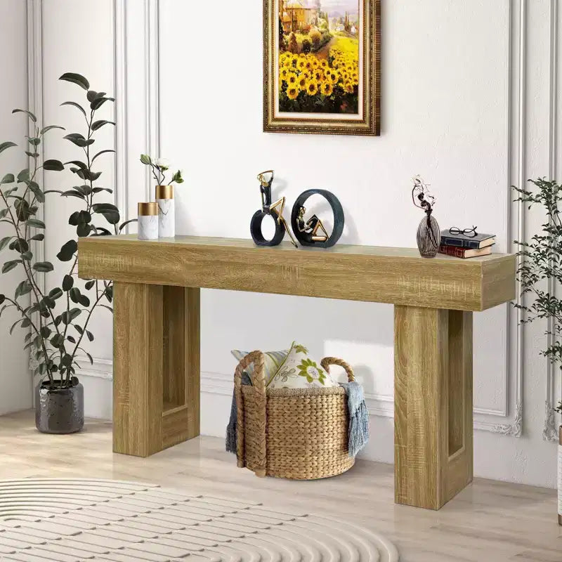 Coolmee 63 inch Farmhouse Wood Console Table, Sofa Table Behind The Couch, Console Tables for Entryway, Entrance, Hallway, Living Room, Foyer