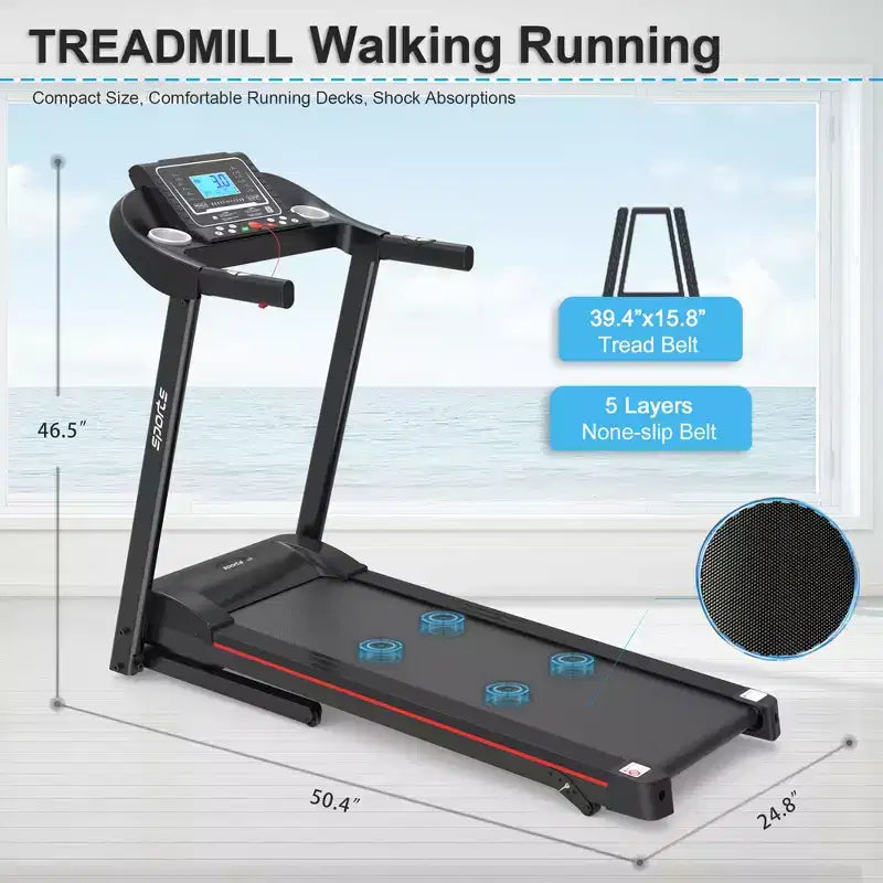 Tapis roulant domestico pieghevole con inclinazione manuale, 5 display e capacità di 113 kg