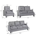 GDFStudio Cordoba Modern 3 Piece Upholstered Sofa Set with Nailhead Trim