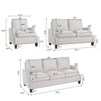 GDFStudio Cordoba Modern 3 Piece Upholstered Sofa Set with Nailhead Trim