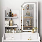Makeup Vanity Desk Vanity Table Dressing Table with Chair, 3-Mode Lighted Mirror, Drawers & Open Shelves, White - ModernLuxe