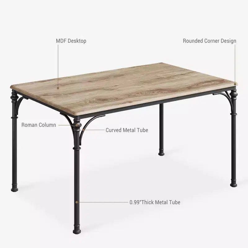 Dining Table Set for 4 with 4 Metal Chairs and Wood Indoor Modern Rectangular Dining Table Furniture, 5-Piece