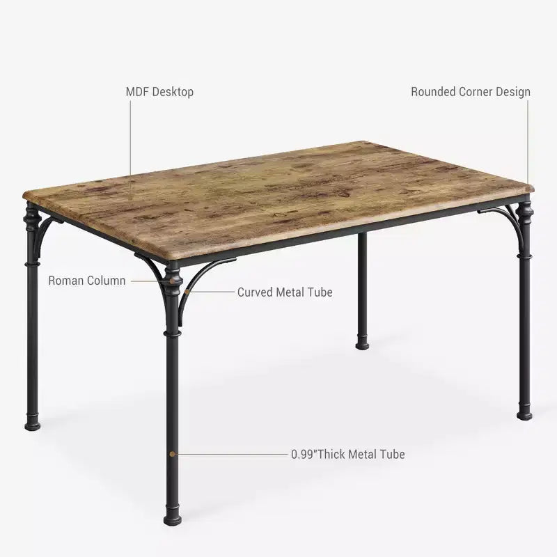 Dining Table Set for 4 with 4 Metal Chairs and Wood Indoor Modern Rectangular Dining Table Furniture, 5-Piece