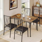 Dining Table Set for 4 with 4 Metal Chairs and Wood Indoor Modern Rectangular Dining Table Furniture, 5-Piece