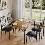 Dining Table Set for 4 with 4 Metal Chairs and Wood Indoor Modern Rectangular Dining Table Furniture, 5-Piece