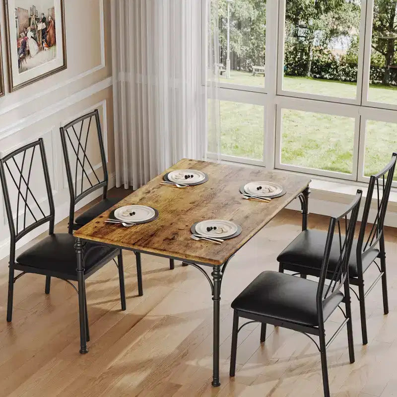 Dining Table Set for 4 with 4 Metal Chairs and Wood Indoor Modern Rectangular Dining Table Furniture, 5-Piece