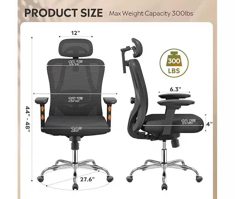 GALAXHERO Ergonomic Mesh Desk Chair with Adjustable 3D Headrest Tilt Function, Big and Tall Reclining Chair with Lumbar Support and 3D Armrests