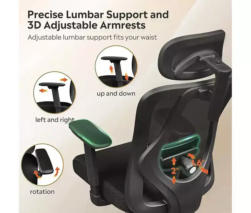 GALAXHERO Ergonomic Mesh Desk Chair with Adjustable 3D Headrest Tilt Function, Big and Tall Reclining Chair with Lumbar Support and 3D Armrests