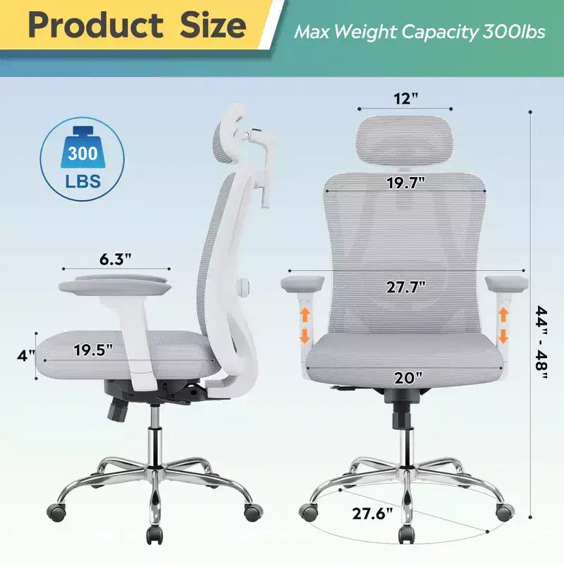 GALAXHERO Ergonomic Mesh Desk Chair with Adjustable 3D Headrest Tilt Function, Big and Tall Reclining Chair with Lumbar Support and 3D Armrests