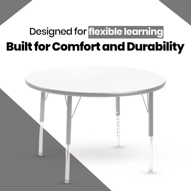 Bintiva Round Activity Table  36'' Diameter with Gray Spray Edge and Adjustable Steel Legs  Durable Classroom and Preschool Furniture