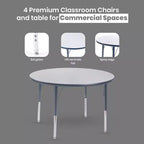 Bintiva Round Activity Table  36'' Diameter with Gray Spray Edge and Adjustable Steel Legs  Durable Classroom and Preschool Furniture