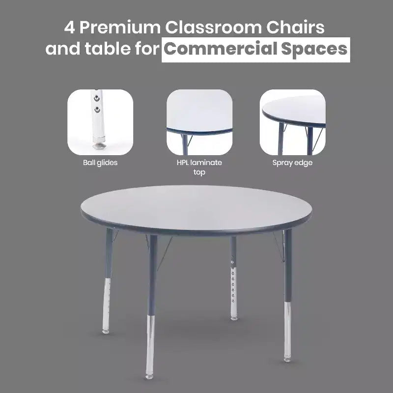 Bintiva Round Activity Table  36'' Diameter with Gray Spray Edge and Adjustable Steel Legs  Durable Classroom and Preschool Furniture