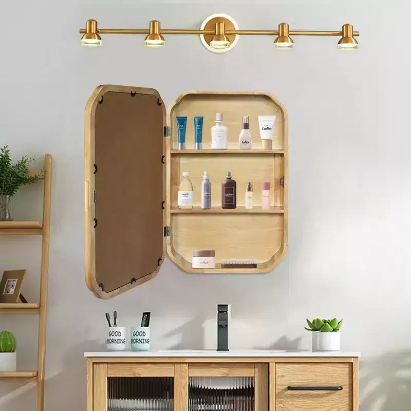 Whisen Wall-Mounted Bathroom Mirror with Cabinet and Adjustable Shelves, Space-Saving and Modern Elegant Design - Antique Natural
