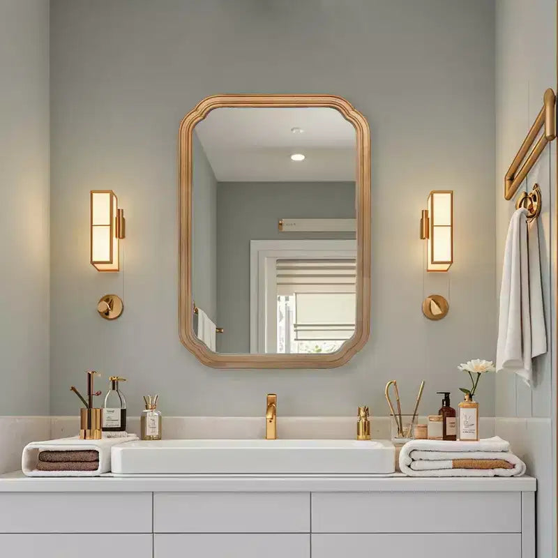 Whisen Wall-Mounted Bathroom Mirror with Cabinet and Adjustable Shelves, Space-Saving and Modern Elegant Design - Antique Natural