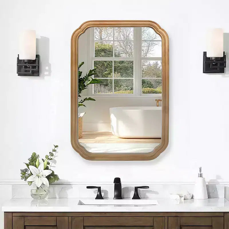 Whisen Wall-Mounted Bathroom Mirror with Cabinet and Adjustable Shelves, Space-Saving and Modern Elegant Design - Antique Natural