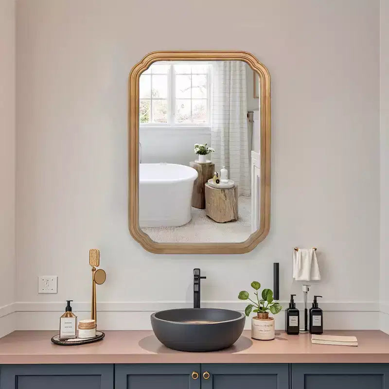 Whisen Wall-Mounted Bathroom Mirror with Cabinet and Adjustable Shelves, Space-Saving and Modern Elegant Design - Antique Natural