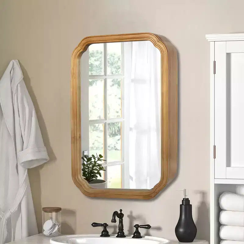 Whisen Wall-Mounted Bathroom Mirror with Cabinet and Adjustable Shelves, Space-Saving and Modern Elegant Design - Antique Natural