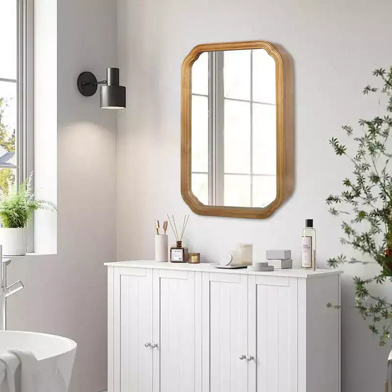 Whisen Wall-Mounted Bathroom Mirror with Cabinet and Adjustable Shelves, Space-Saving and Modern Elegant Design - Antique Natural