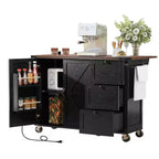 Kitchen Island with Drop Leaf, Power Outlet, Internal Storage Rack, Rolling Kitchen Cart on 5 Wheels with 5 Open Side Racks (Bar Stools Not Included)