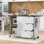 Kitchen Island with Drop Leaf, Power Outlet, Internal Storage Rack, Rolling Kitchen Cart on 5 Wheels with 5 Open Side Racks (Bar Stools Not Included)