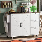 Kitchen Island with Drop Leaf, Power Outlet, Internal Storage Rack, Rolling Kitchen Cart on 5 Wheels with 5 Open Side Racks (Bar Stools Not Included)
